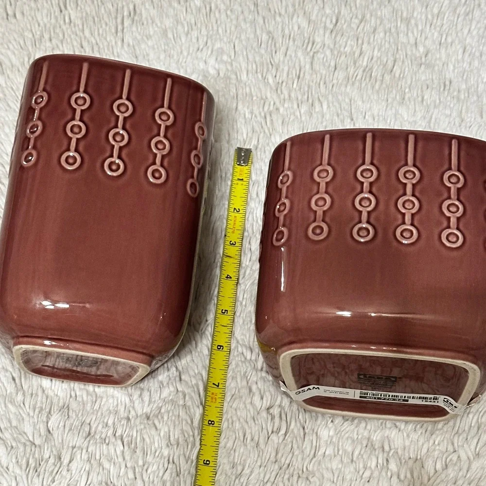 IKEA Garsam Ceramic Vase/Planter St  Mauve Excellent Embossed Geometric MCM Boho